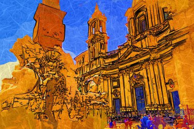 Rome - beautiful piazza Navona, Italy retro vintage antique