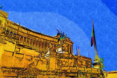 View of the Monument of Victor Emmanuel II at Venezia Squara at sunrise. Rome, Italy