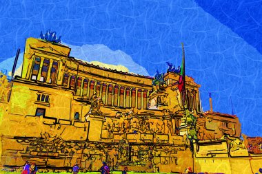 View of the Monument of Victor Emmanuel II at Venezia Squara at sunrise. Rome, Italy