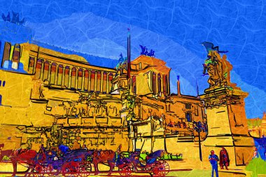 View of the Monument of Victor Emmanuel II at Venezia Squara at sunrise. Rome, Italy