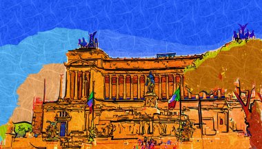 View of the Monument of Victor Emmanuel II at Venezia Squara at sunrise. Rome, Italy