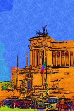 View of the Monument of Victor Emmanuel II at Venezia Squara at sunrise. Rome, Italy