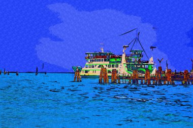 Venedik tekneleri liman, gemiler, İtalya, antika retro