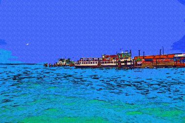 Venedik tekneleri liman, gemiler, İtalya, antika retro