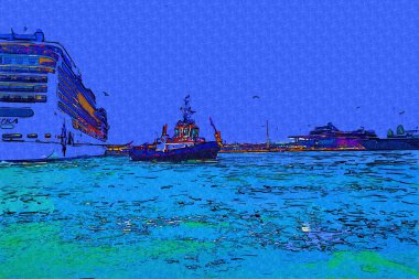 Venedik tekneleri liman, gemiler, İtalya, antika retro