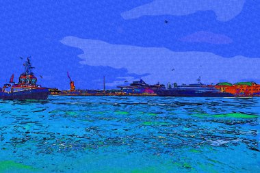 Venedik tekneleri liman, gemiler, İtalya, antika retro