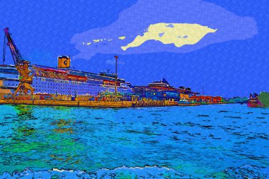 Venedik tekneleri liman, gemiler, İtalya, antika retro