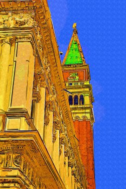 San Marco ve Palace Ducate Venedik, İtalya 'da gün batımında