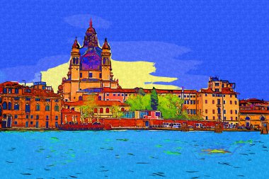 Venedik, Büyük Kanal manzarası ve Santa Maria Della sa Bazilikası. İtalya