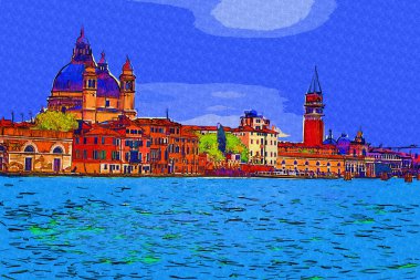 Venedik, Büyük Kanal manzarası ve Santa Maria Della sa Bazilikası. İtalya