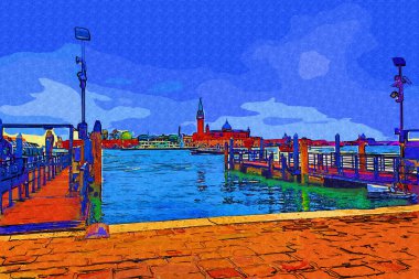 Venedik, Büyük Kanal manzarası ve Santa Maria Della sa Bazilikası. İtalya