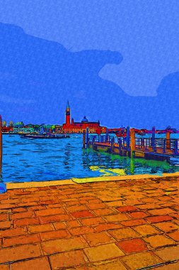 Venedik, Büyük Kanal manzarası ve Santa Maria Della sa Bazilikası. İtalya