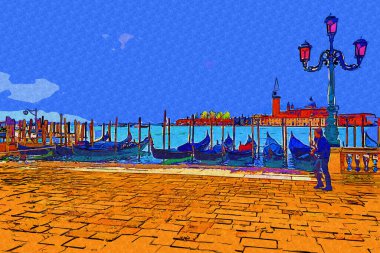 Venedik, Büyük Kanal manzarası ve Santa Maria Della sa Bazilikası. İtalya