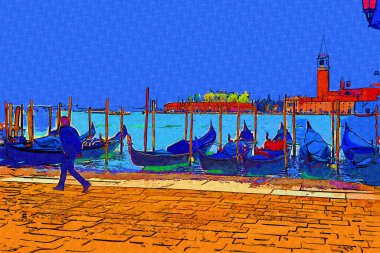 Venedik, Büyük Kanal manzarası ve Santa Maria Della sa Bazilikası. İtalya