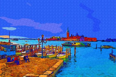 Venedik, Büyük Kanal manzarası ve Santa Maria Della sa Bazilikası. İtalya