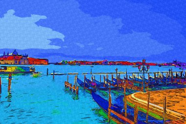 Venedik, Büyük Kanal manzarası ve Santa Maria Della sa Bazilikası. İtalya