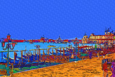 Venedik, Büyük Kanal manzarası ve Santa Maria Della sa Bazilikası. İtalya