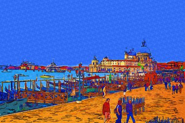 Venedik, Büyük Kanal manzarası ve Santa Maria Della sa Bazilikası. İtalya