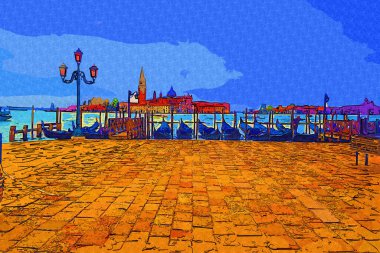 Venedik, Büyük Kanal manzarası ve Santa Maria Della sa Bazilikası. İtalya