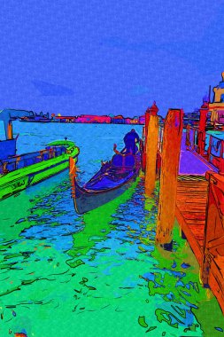 Venedik, Büyük Kanal manzarası ve Santa Maria Della sa Bazilikası. İtalya