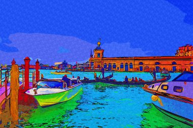 Venedik, Büyük Kanal manzarası ve Santa Maria Della sa Bazilikası. İtalya