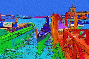 Venedik, Büyük Kanal manzarası ve Santa Maria Della sa Bazilikası. İtalya