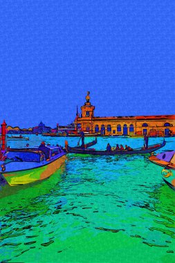 Venedik, Büyük Kanal manzarası ve Santa Maria Della sa Bazilikası. İtalya