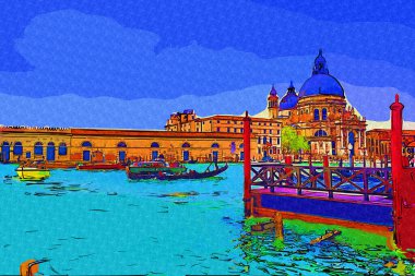 Venedik, Büyük Kanal manzarası ve Santa Maria Della sa Bazilikası. İtalya