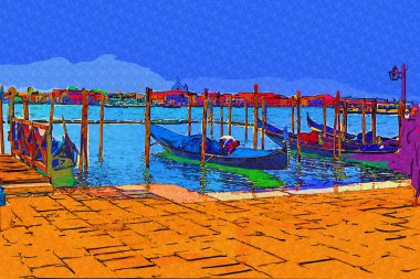 Venedik, Büyük Kanal manzarası ve Santa Maria Della sa Bazilikası. İtalya