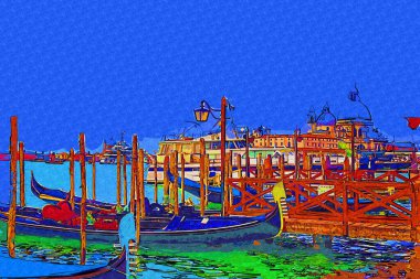 Venedik, Büyük Kanal manzarası ve Santa Maria Della sa Bazilikası. İtalya