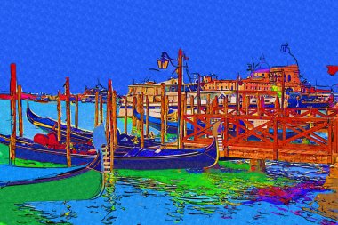 Venedik, Büyük Kanal manzarası ve Santa Maria Della sa Bazilikası. İtalya