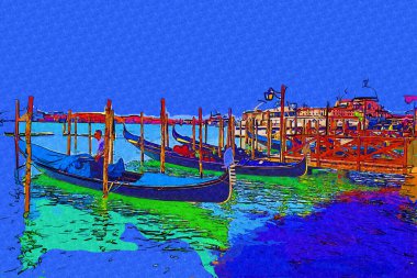 Venedik, Büyük Kanal manzarası ve Santa Maria Della sa Bazilikası. İtalya