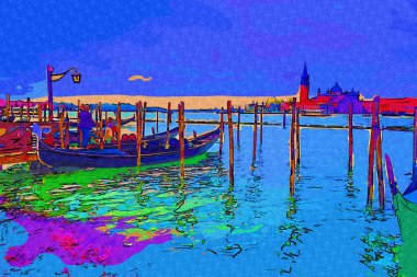 Venedik, Büyük Kanal manzarası ve Santa Maria Della sa Bazilikası. İtalya