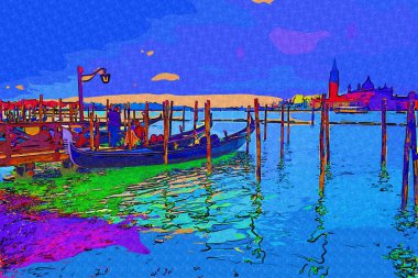 Venedik, Büyük Kanal manzarası ve Santa Maria Della sa Bazilikası. İtalya