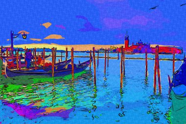 Venedik, Büyük Kanal manzarası ve Santa Maria Della sa Bazilikası. İtalya