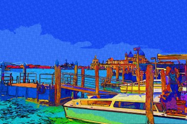 Venedik, Büyük Kanal manzarası ve Santa Maria Della sa Bazilikası. İtalya