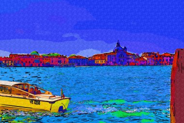 Venedik, Büyük Kanal manzarası ve Santa Maria Della sa Bazilikası. İtalya