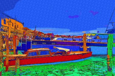 Venedik, Büyük Kanal manzarası ve Santa Maria Della sa Bazilikası. İtalya