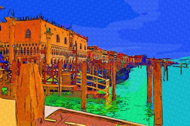 Venedik, Büyük Kanal manzarası ve Santa Maria Della sa Bazilikası. İtalya