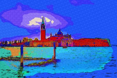 Venedik, Büyük Kanal manzarası ve Santa Maria Della sa Bazilikası. İtalya