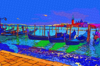 Venedik, Büyük Kanal manzarası ve Santa Maria Della sa Bazilikası. İtalya