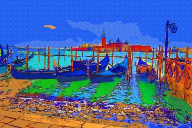 Venedik, Büyük Kanal manzarası ve Santa Maria Della sa Bazilikası. İtalya