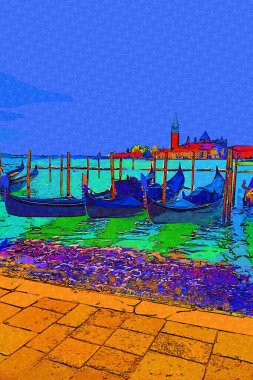 Venedik, Büyük Kanal manzarası ve Santa Maria Della sa Bazilikası. İtalya