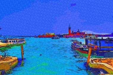 Venedik, Büyük Kanal manzarası ve Santa Maria Della sa Bazilikası. İtalya