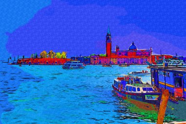 Venedik, Büyük Kanal manzarası ve Santa Maria Della sa Bazilikası. İtalya