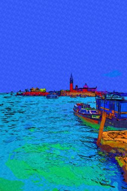 Venedik, Büyük Kanal manzarası ve Santa Maria Della sa Bazilikası. İtalya