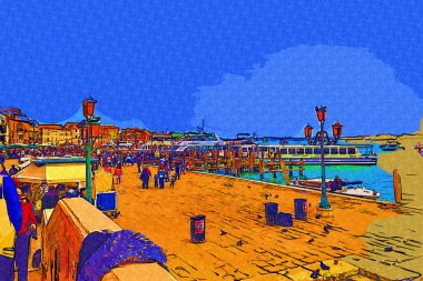 Venedik, Büyük Kanal manzarası ve Santa Maria Della sa Bazilikası. İtalya