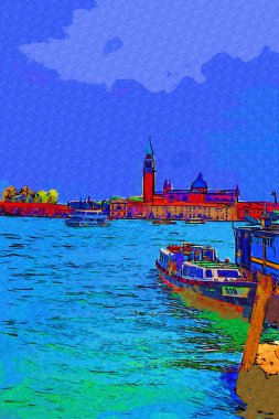 Venedik, Büyük Kanal manzarası ve Santa Maria Della sa Bazilikası. İtalya