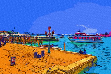 Venedik, Büyük Kanal manzarası ve Santa Maria Della sa Bazilikası. İtalya