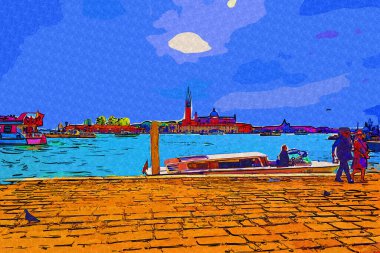 Venedik, Büyük Kanal manzarası ve Santa Maria Della sa Bazilikası. İtalya